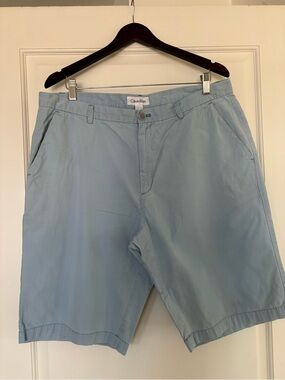 Calvin Klein Men’s Light Blue Cotton Chino Shorts Size 36 Classic Flat Front